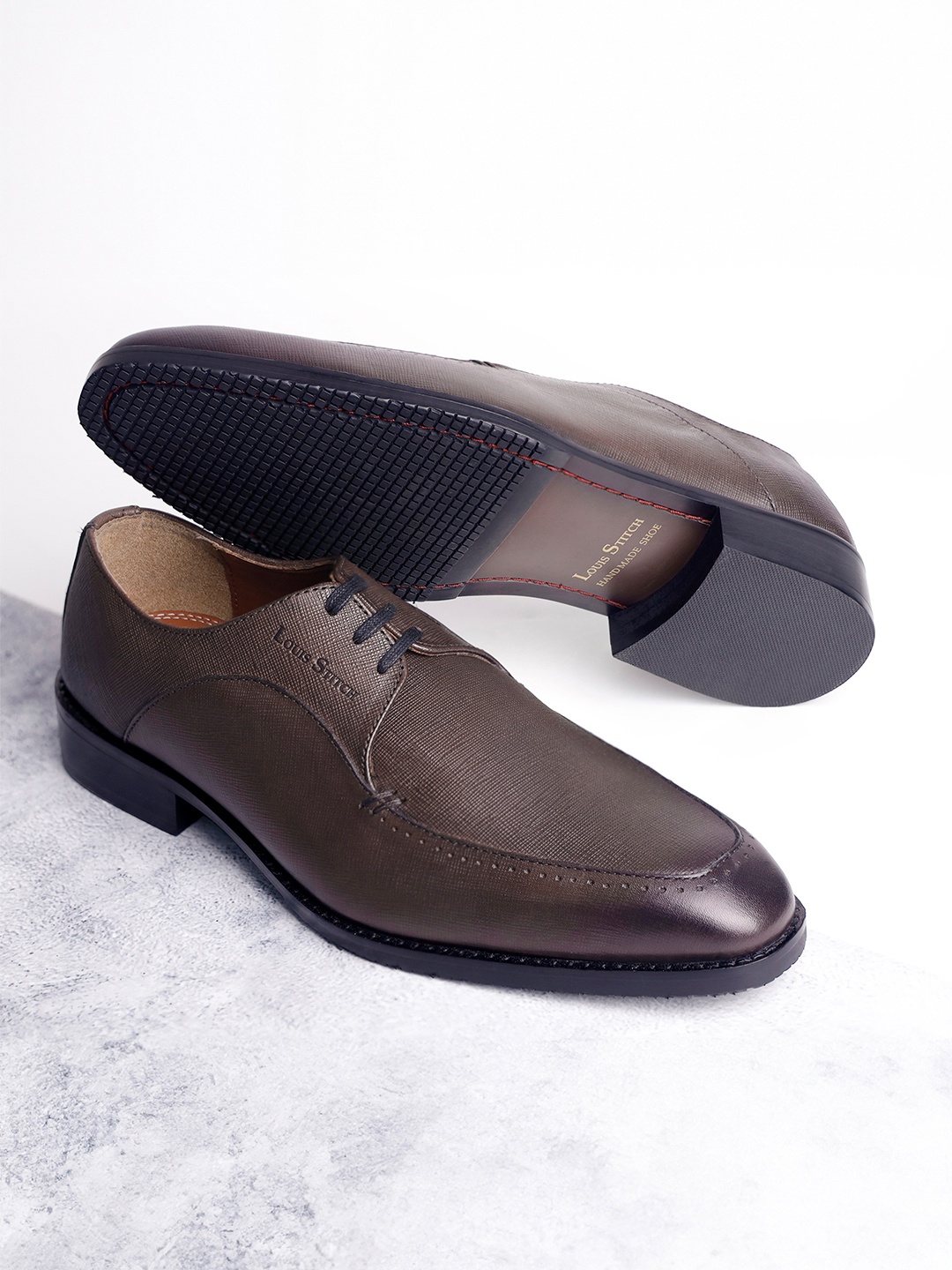 

LOUIS STITCH Men Egyptian Crust Leather Lace-Up Derby Shoes, Brown