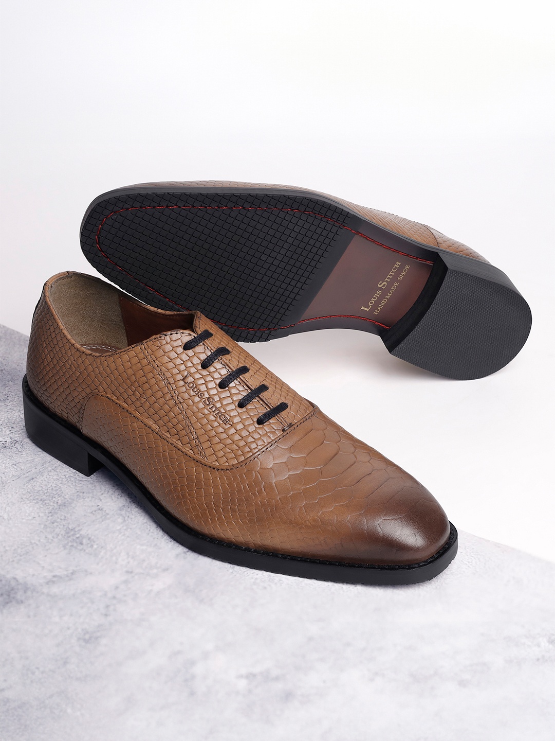 

LOUIS STITCH Men Egyptian Crust Leather Lace-Up Derby Shoes, Brown