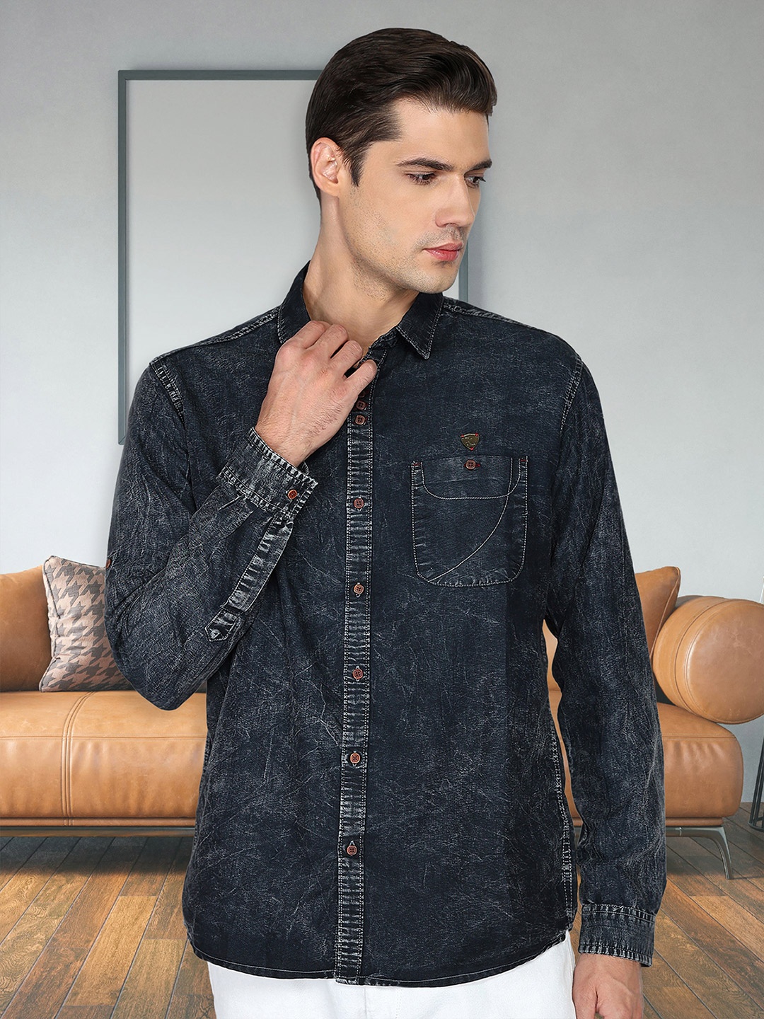 

Kuons Avenue Men Smart Spread Collar Solid Cotton Slim Fit Casual Shirt, Black