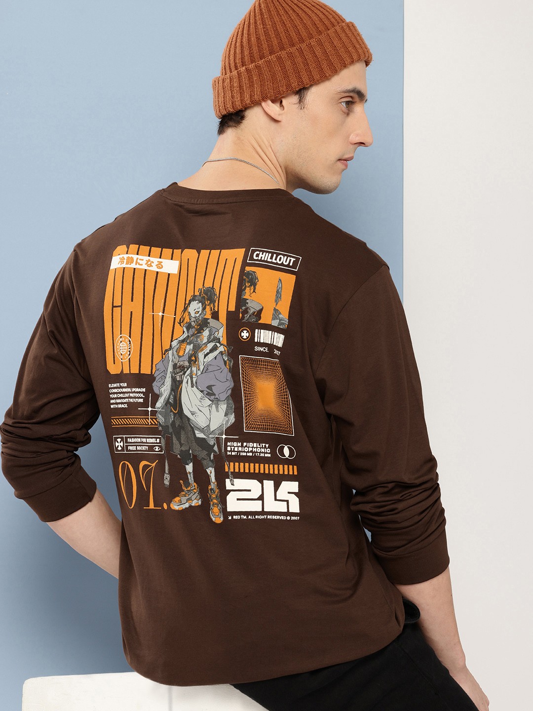 

FREE SOCIETY Men Printed Oversized T-shirt, Brown