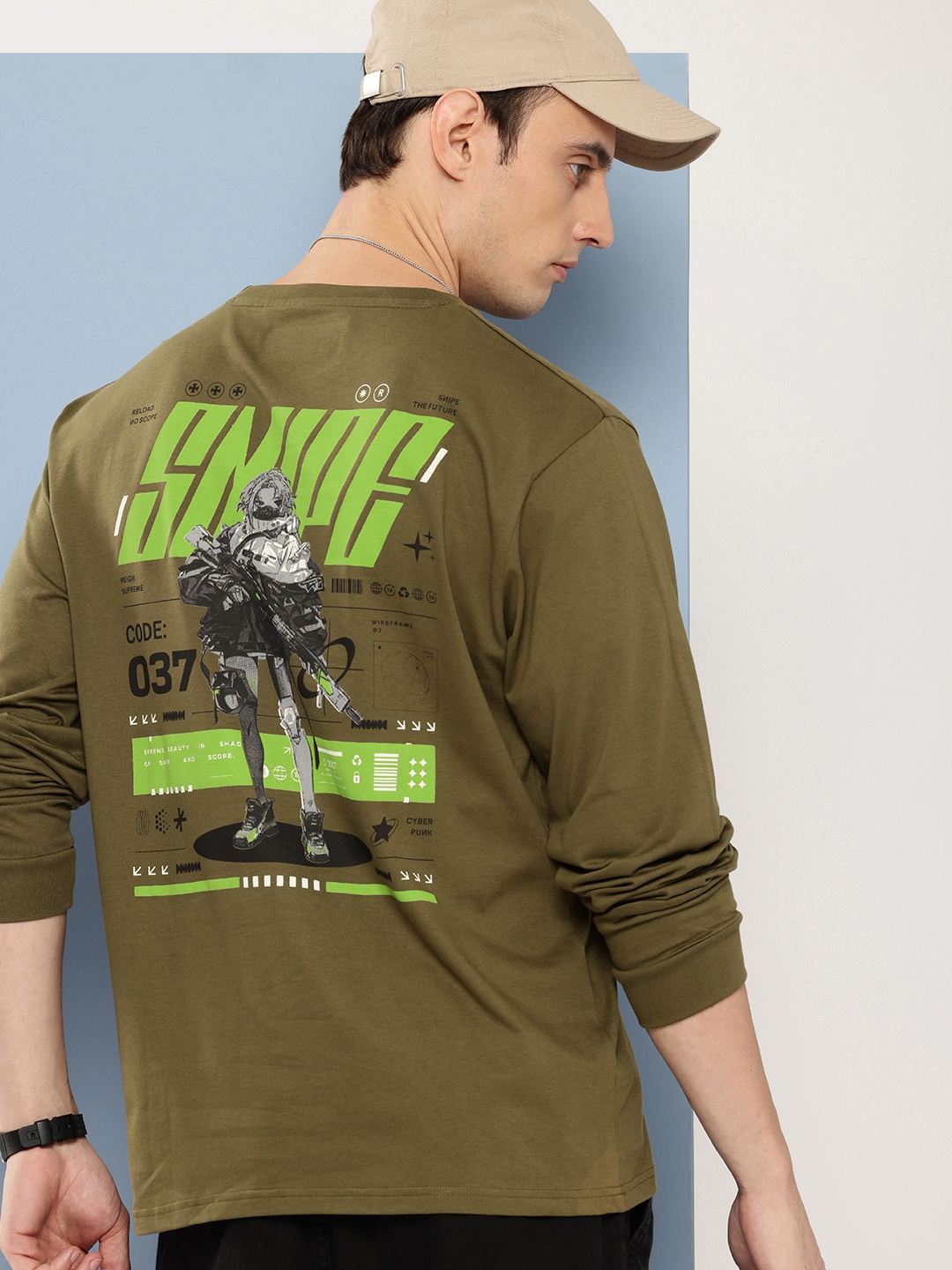 

FREE SOCIETY Men Printed Oversized T-shirt, Olive