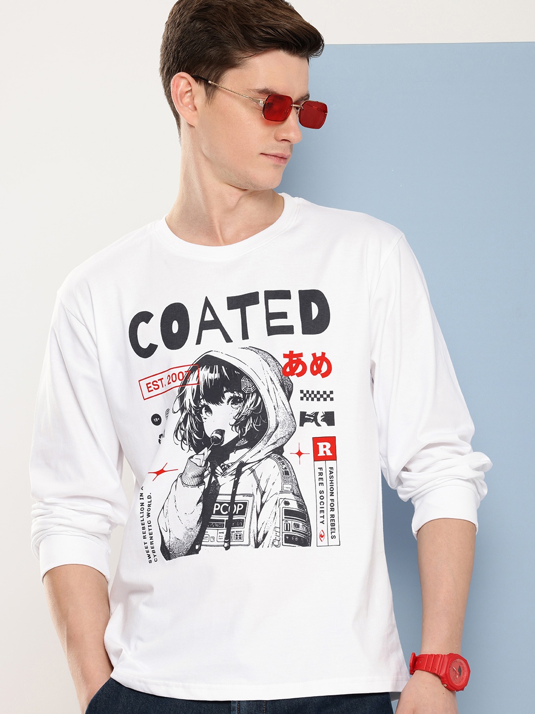 FREE SOCIETY Men Printed Oversized T-shirt, White