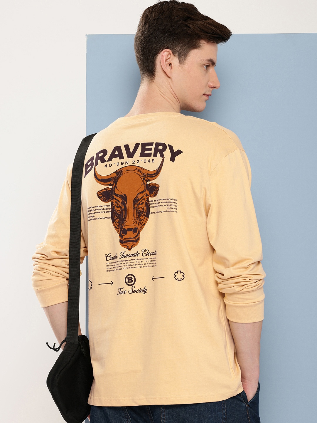 

FREE SOCIETY Men Printed Oversized T-shirt, Beige