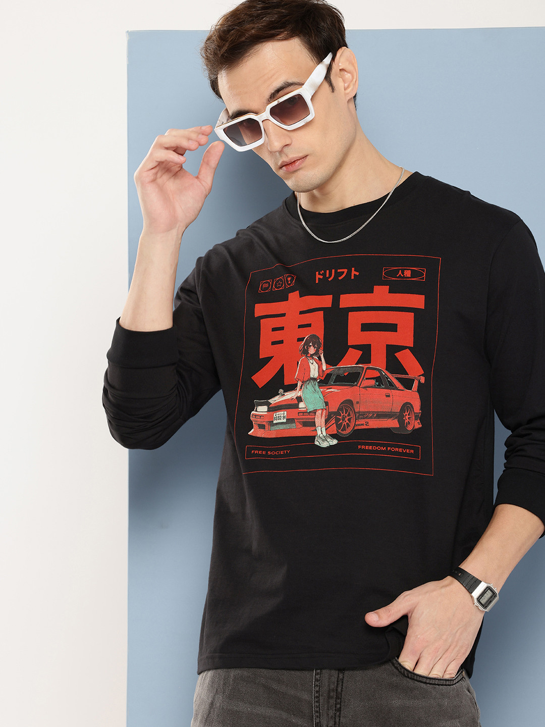 

FREE SOCIETY Men Printed Oversized T-shirt, Black