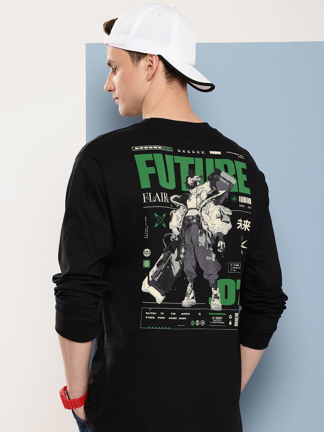 FREE SOCIETY Men Printed Oversized T-shirt, Black