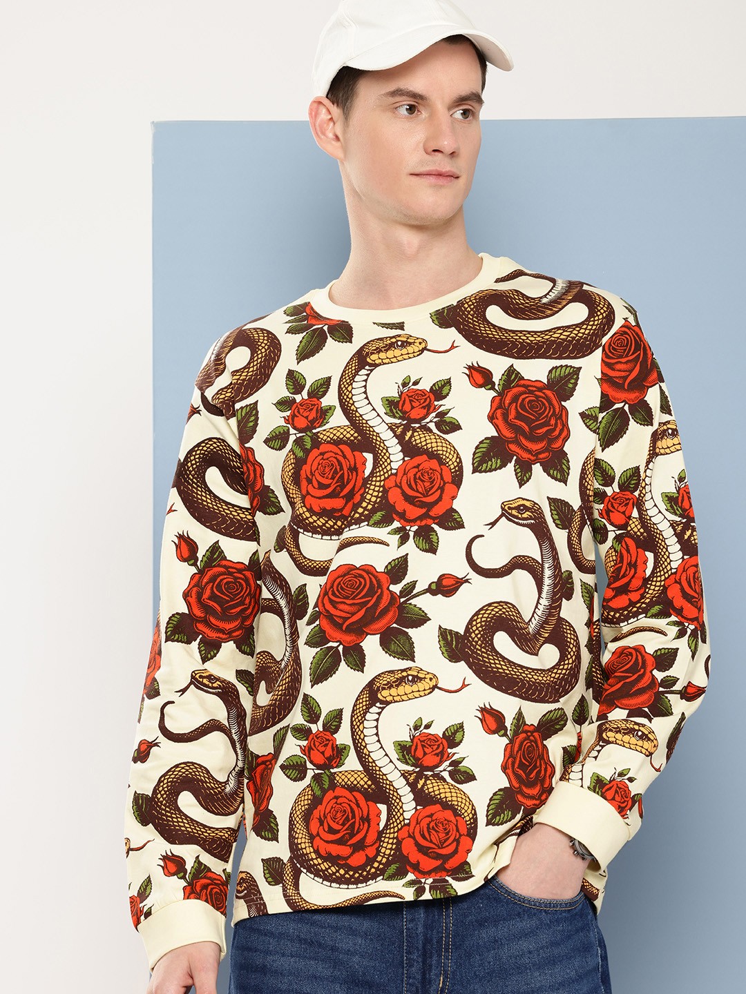 

FREE SOCIETY Men Printed Oversized T-shirt, Off white