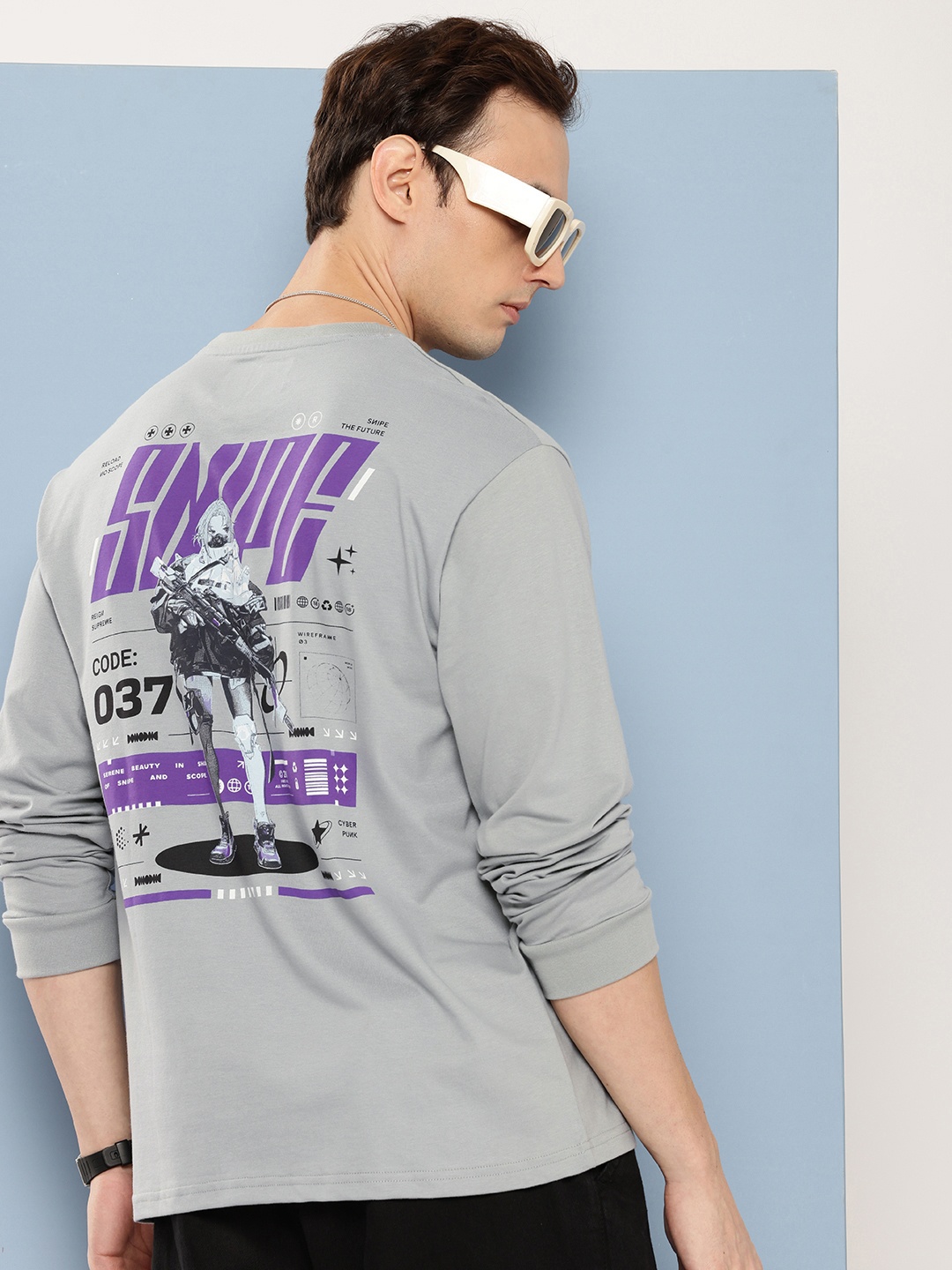 

FREE SOCIETY Men Printed Oversized T-shirt, Grey