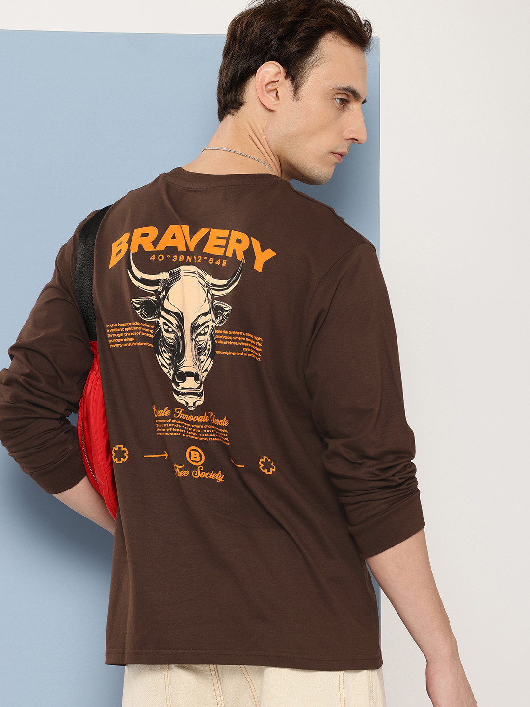 

FREE SOCIETY Men Printed Oversized T-shirt, Brown