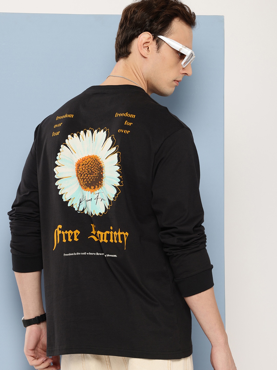 

FREE SOCIETY Men Printed Oversized T-shirt, Black