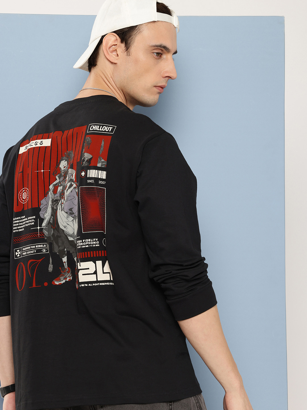 

FREE SOCIETY Men Printed Oversized T-shirt, Black