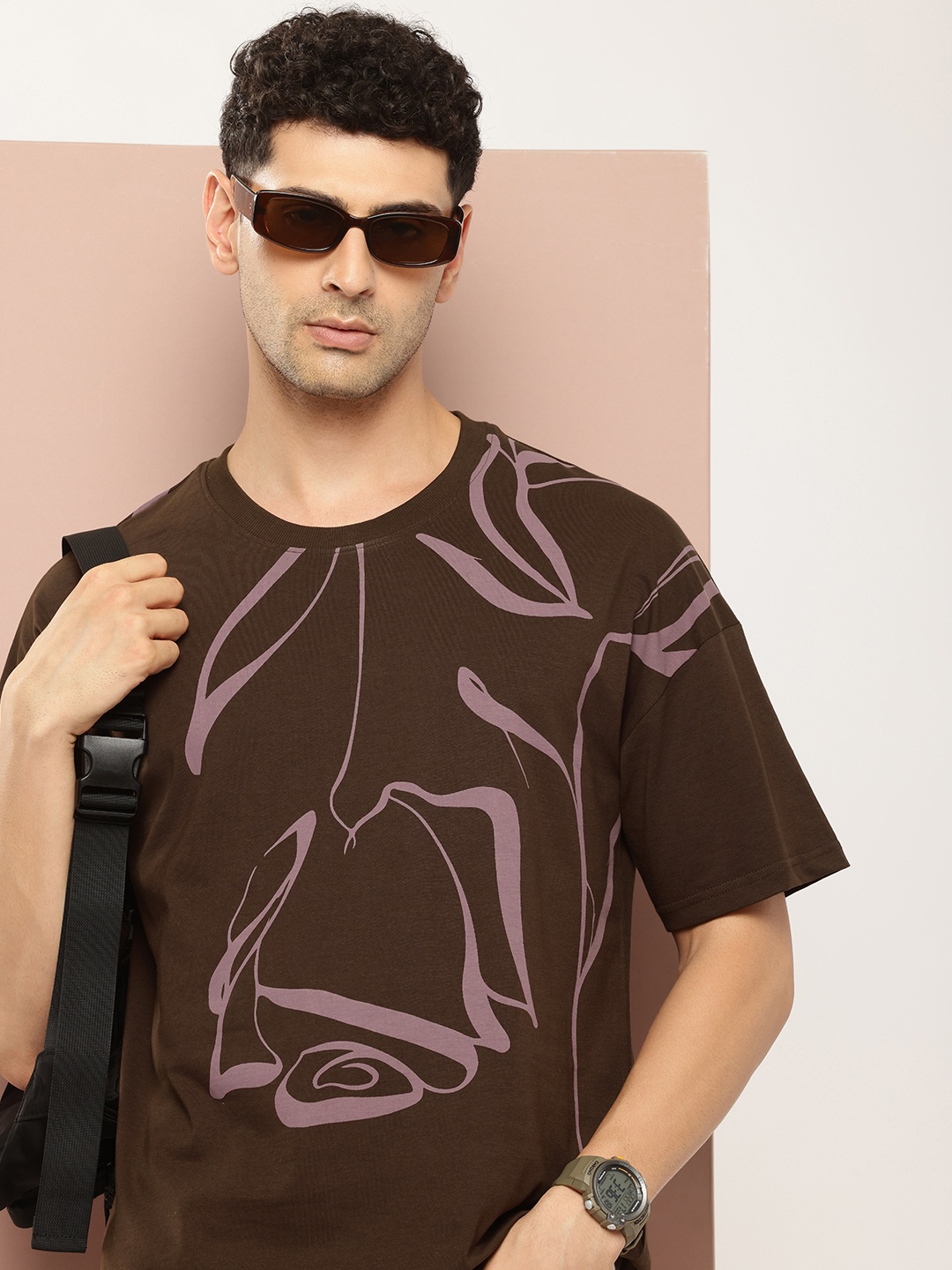 

Stormborn Men Oversized Pure Cotton Printed T-shirt, Brown