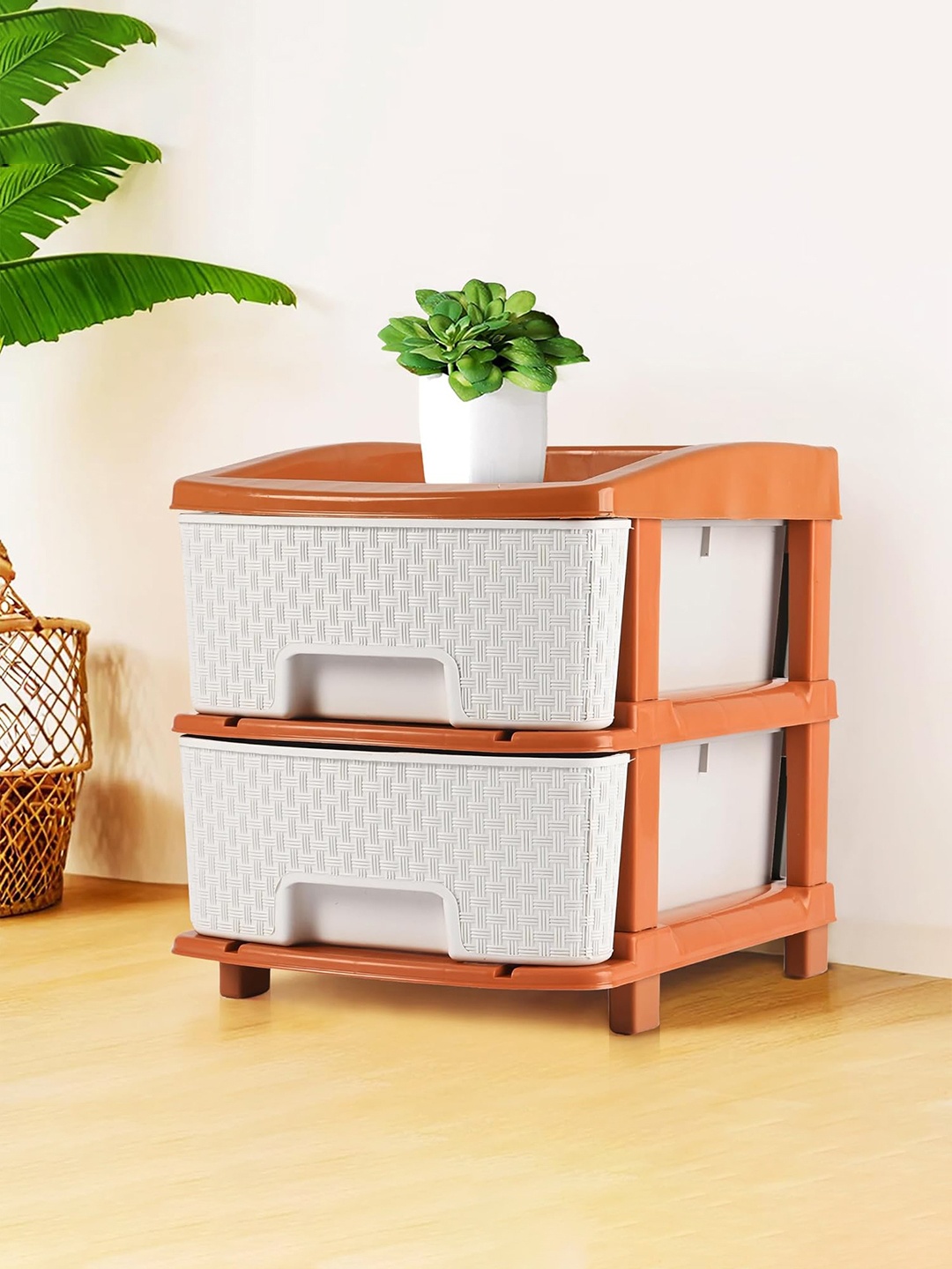 

Kuber Industries White & Brown 2 Tier Storage Organisers
