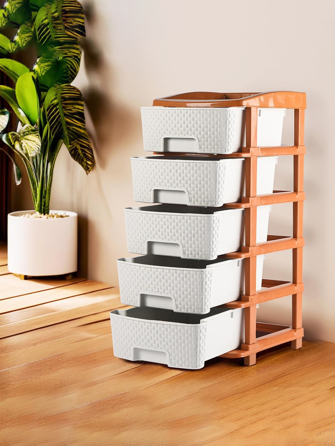 

Kuber Industries White & Brown 5-Tier Storage Organisers