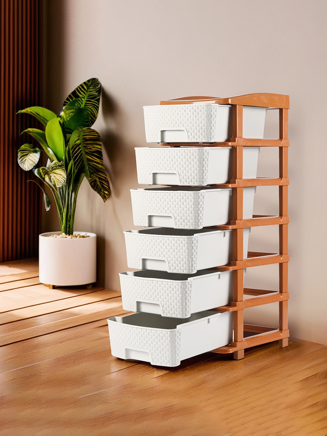 

Kuber Industries White & Brown 6 Tier Storage Organisers