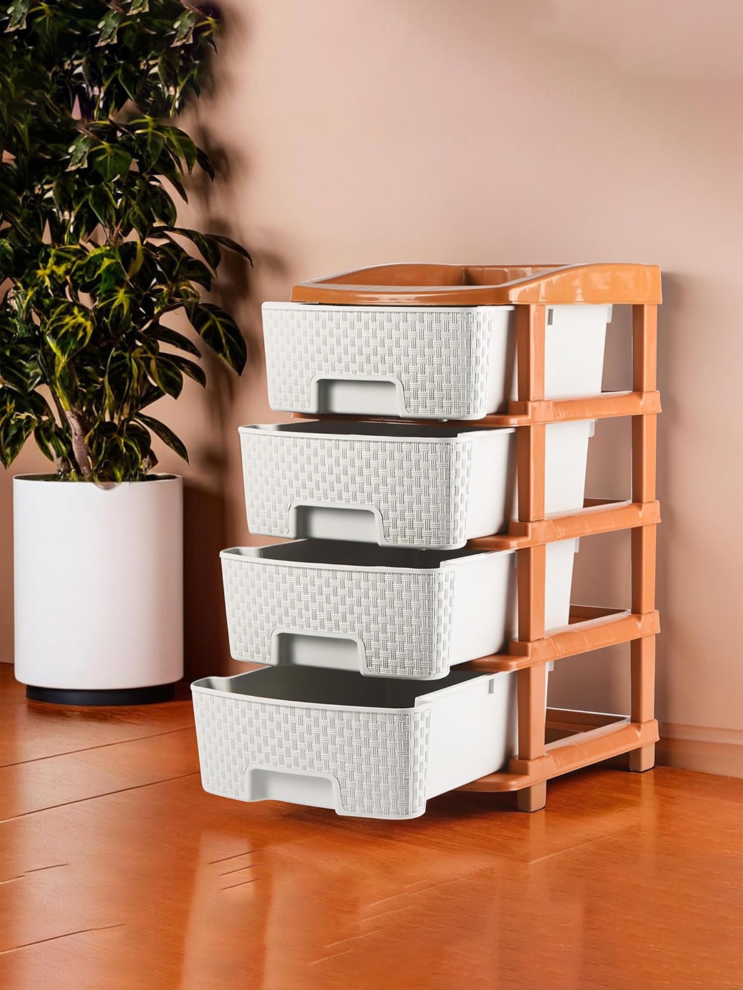 

Kuber Industries White & Brown 4 Tier Storage Organisers