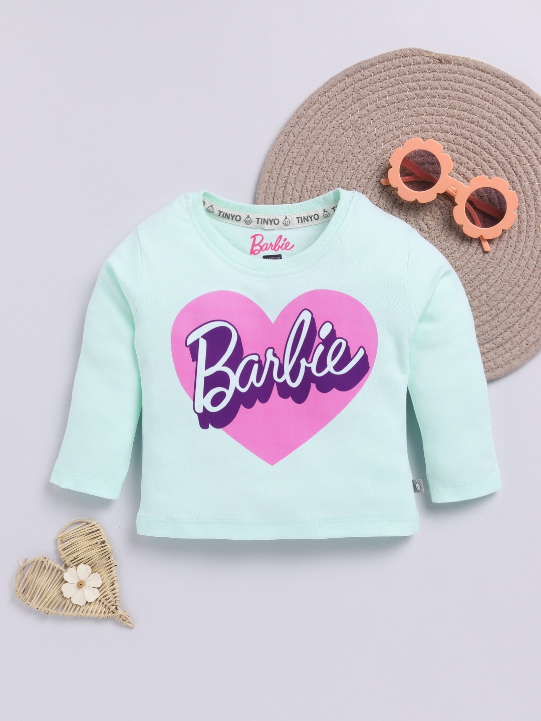 

YK X Tinyo Infant Girls Barbie Printed Pure Cotton T-shirt, Green