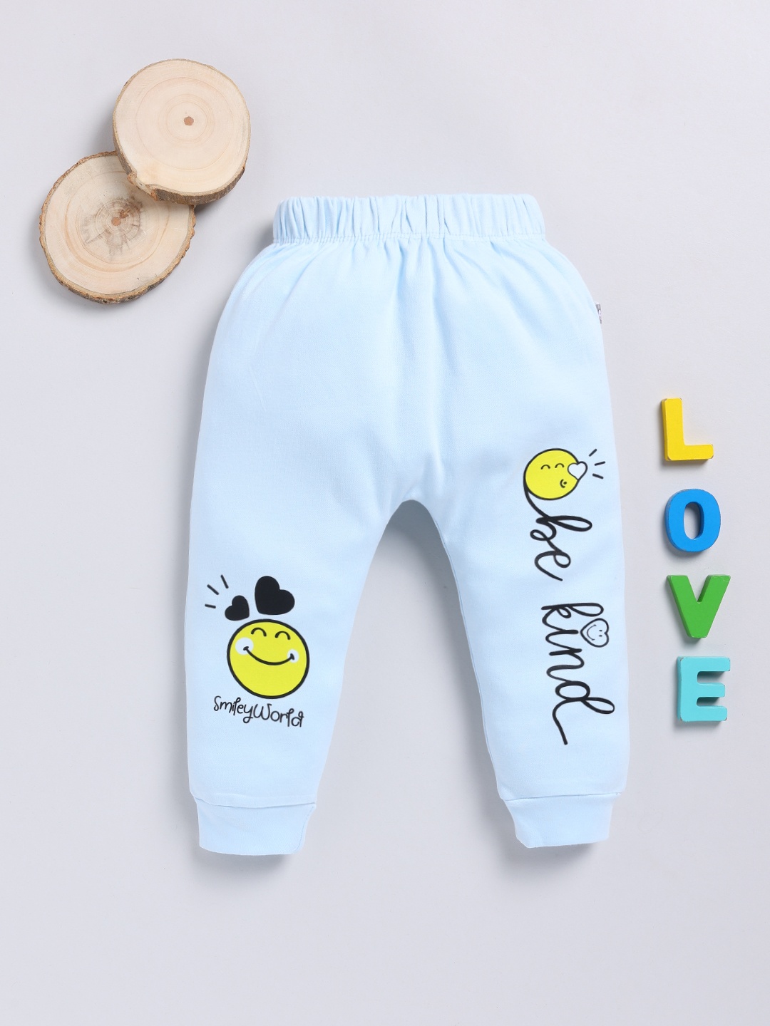 

Infants Stylish Infant Girls Smiley Printed Pure Cotton Joggers, Blue