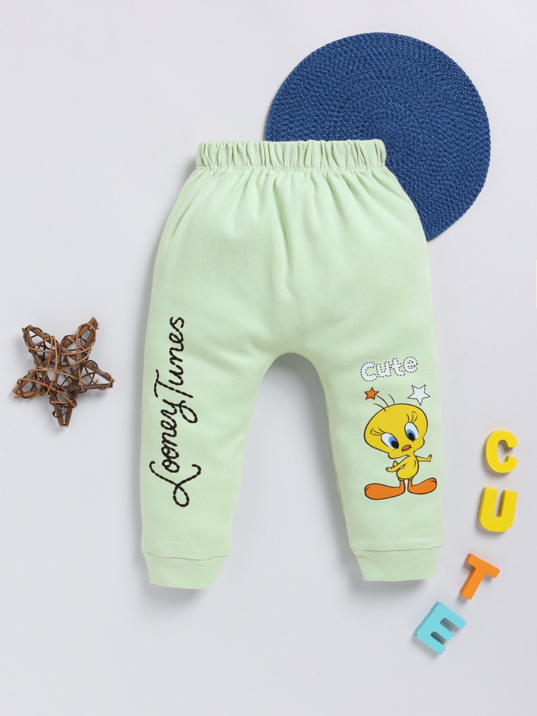 

Infants Stylish Infant Girls Tweety Printed Pure Cotton Joggers, Green