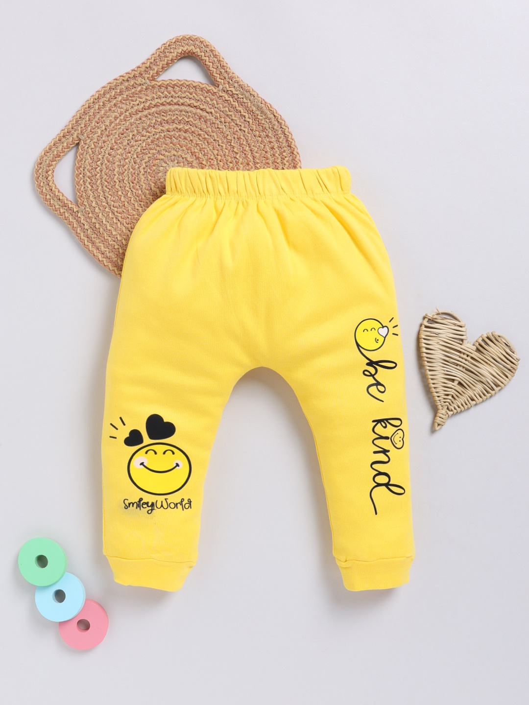 

Infants Stylish Infant Girls Smiley Printed Pure Cotton Joggers, Yellow