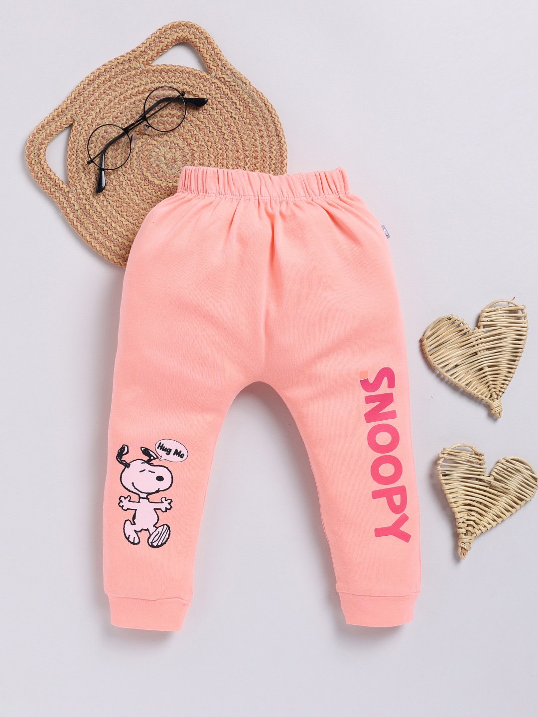 

Infants Stylish Infant Girls Snoopy Printed Pure Cotton Joggers, Peach