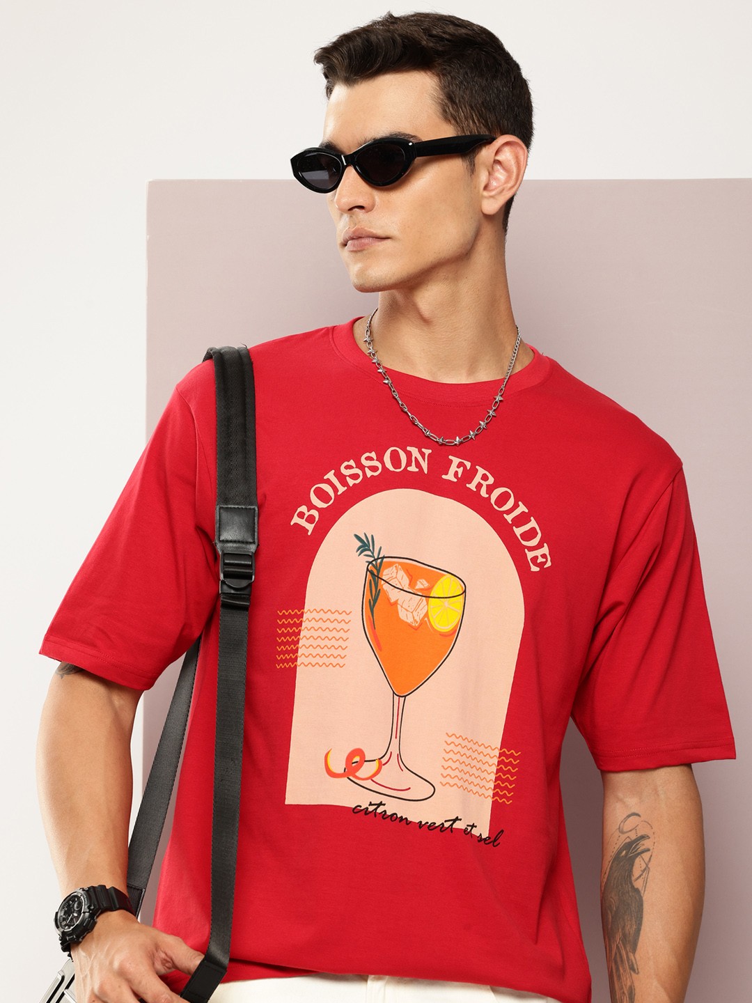 

DILLINGER Men Printed Oversized Pure Cotton T-shirt, Red