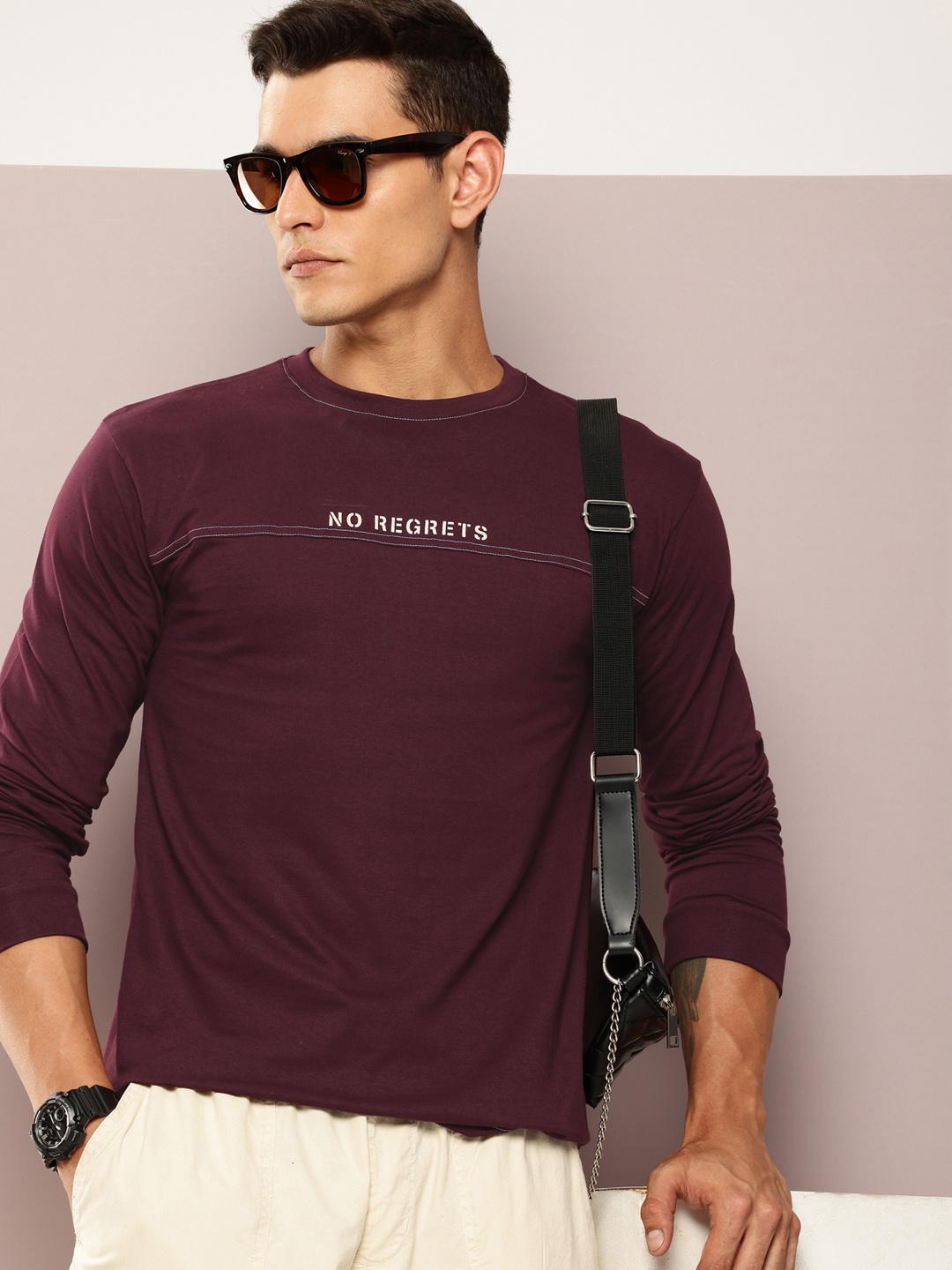 

DILLINGER Men Typography Printed Pure Cotton T-shirt, Burgundy