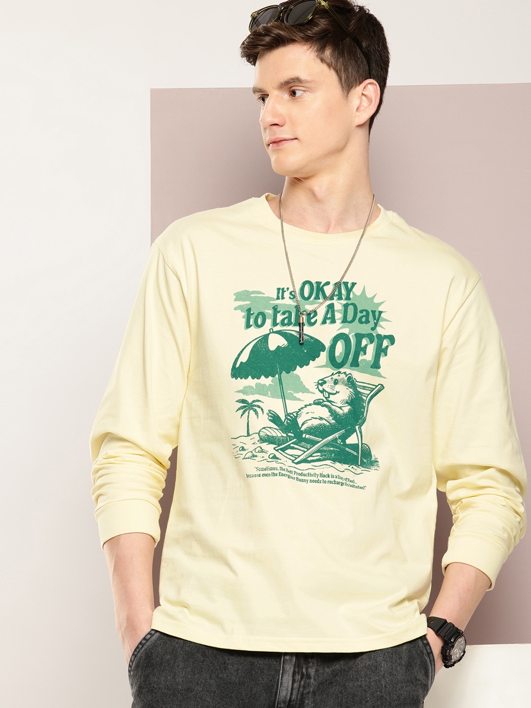 

DILLINGER Men Printed Oversized Pure Cotton T-shirt, White