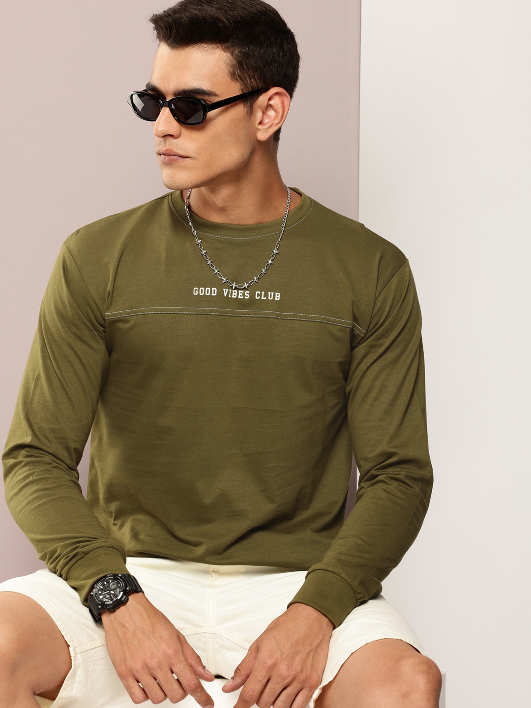 

DILLINGER Men Typography Printed Pure Cotton T-shirt, Olive