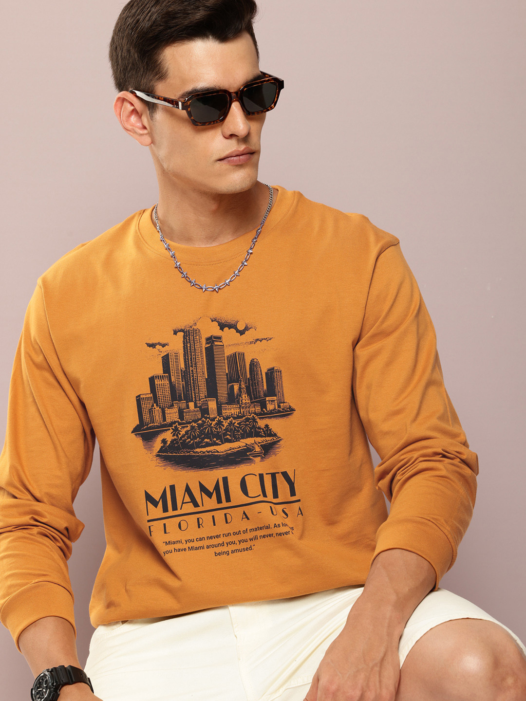 

DILLINGER Men Printed Oversized Pure Cotton T-shirt, Mustard