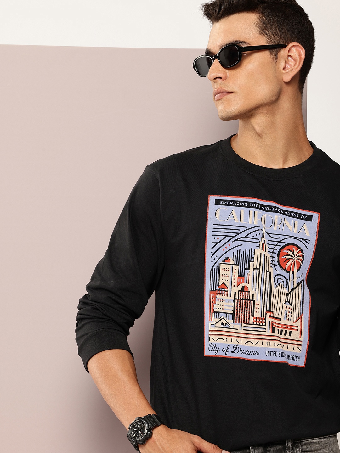

DILLINGER Men Printed Oversized Pure Cotton T-shirt, Black