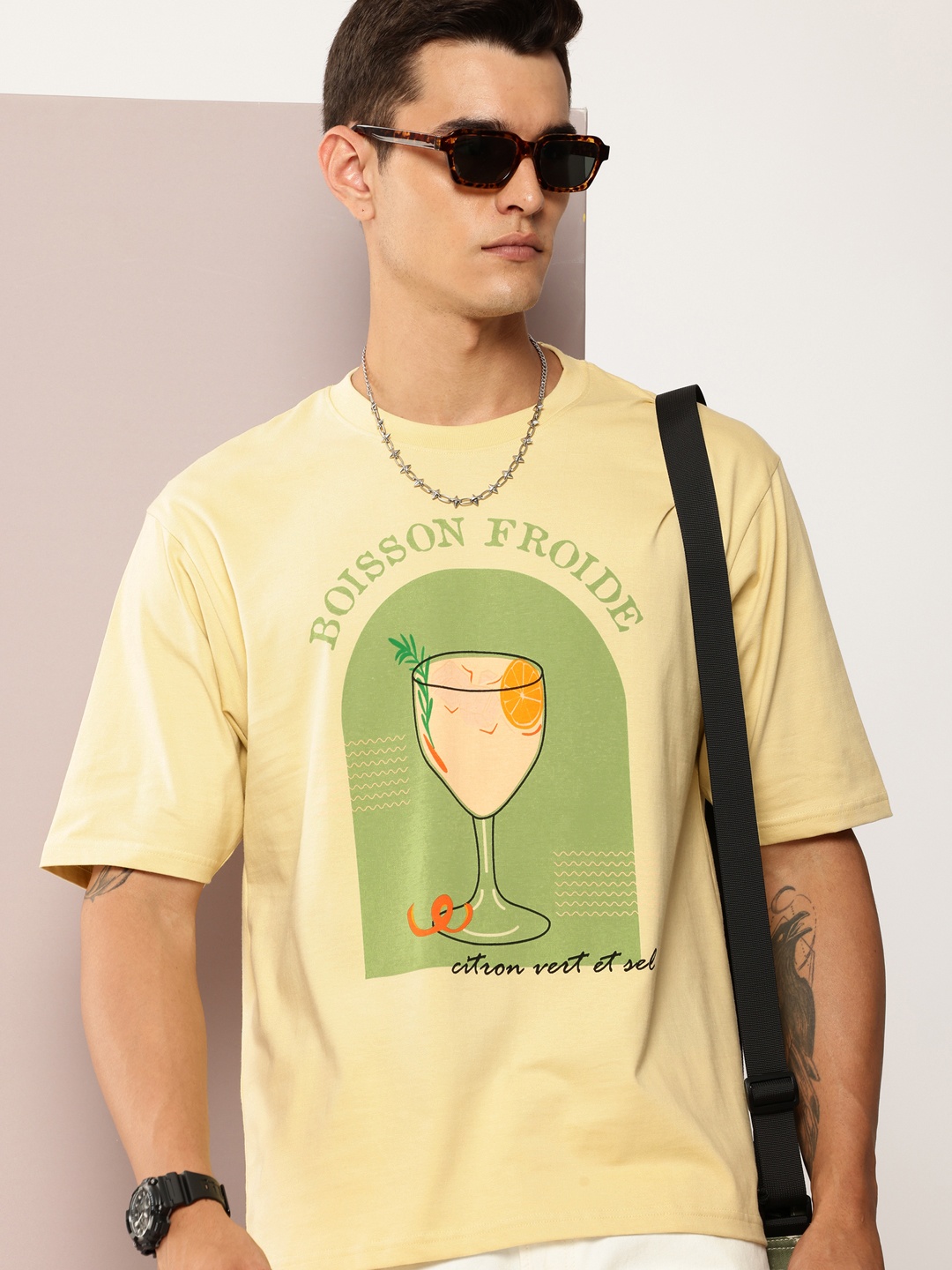 

DILLINGER Men Printed Oversized Pure Cotton T-shirt, Gold