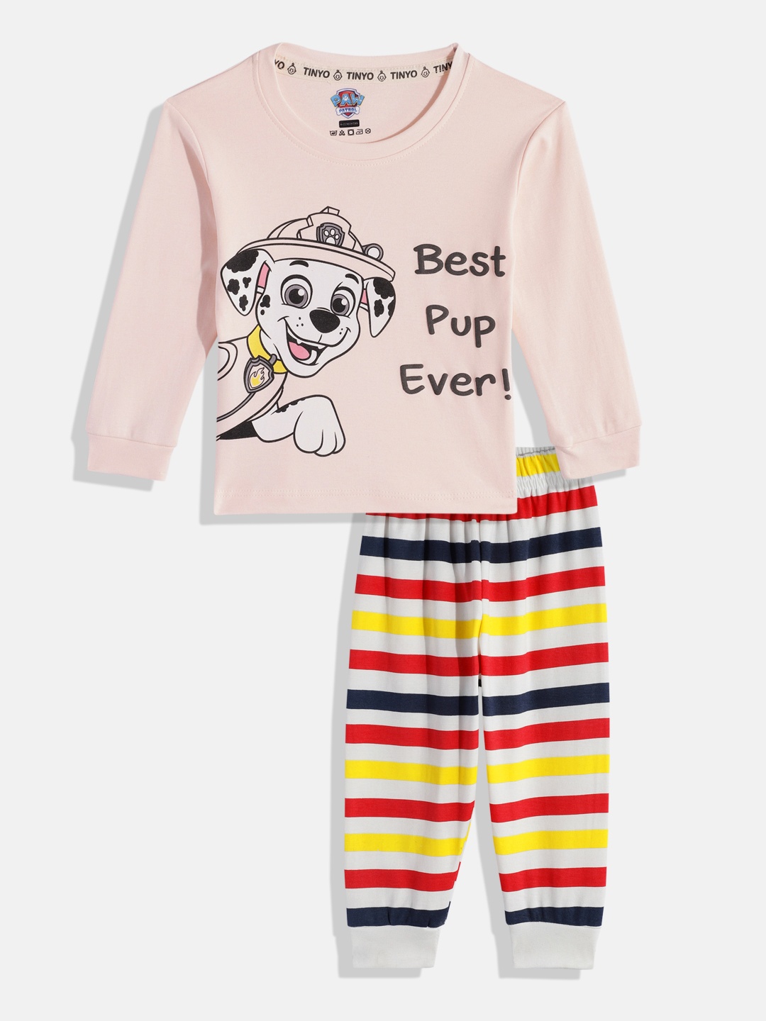 

YK X Tinyo Infant Boys Paw Patrol Printed Pure Cotton T-shirt With Joggers, Peach