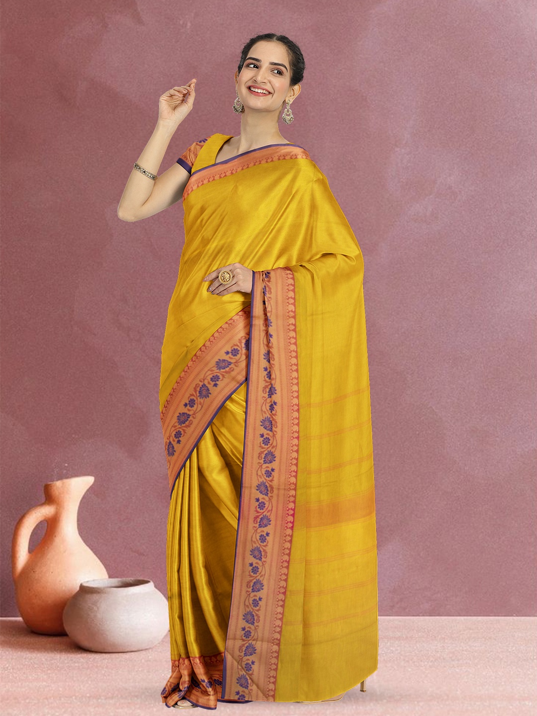 

Avishya Woven Design Pure Cotton Kanjeevaram Saree, Yellow