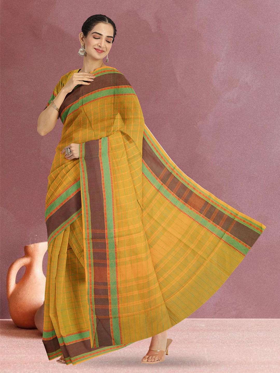 

Avishya Woven Design Zari Pure Cotton Kanjeevaram Saree, Green