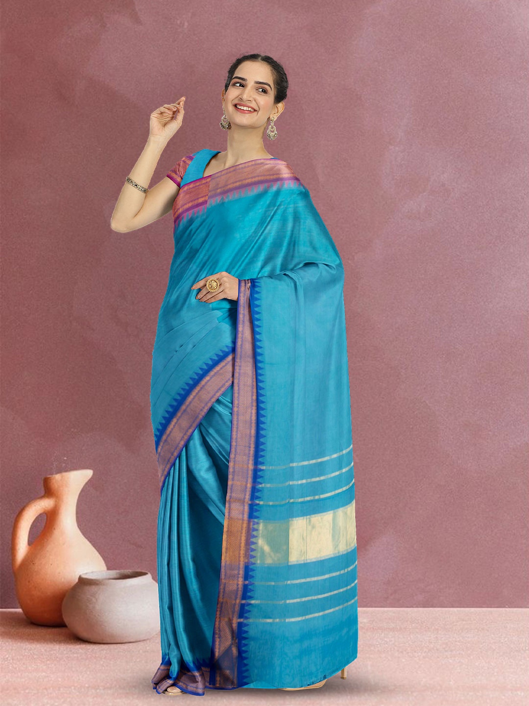 

Avishya Woven Design Zari Pure Cotton Kanjeevaram Saree, Blue