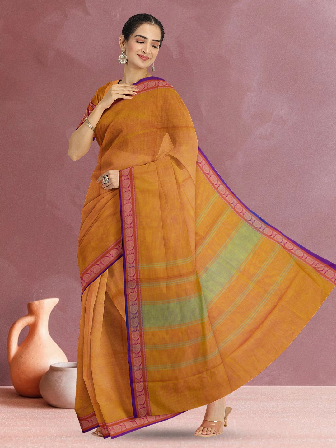 

Avishya Woven Design Zari Pure Cotton Kanjeevaram Saree, Orange