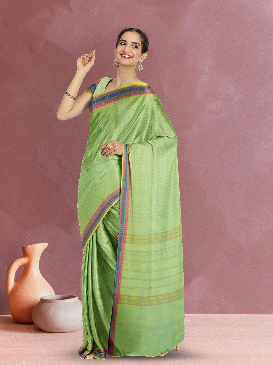 

Avishya Woven Design Zari Pure Cotton Traditional Kanjeevaram Saree, Green