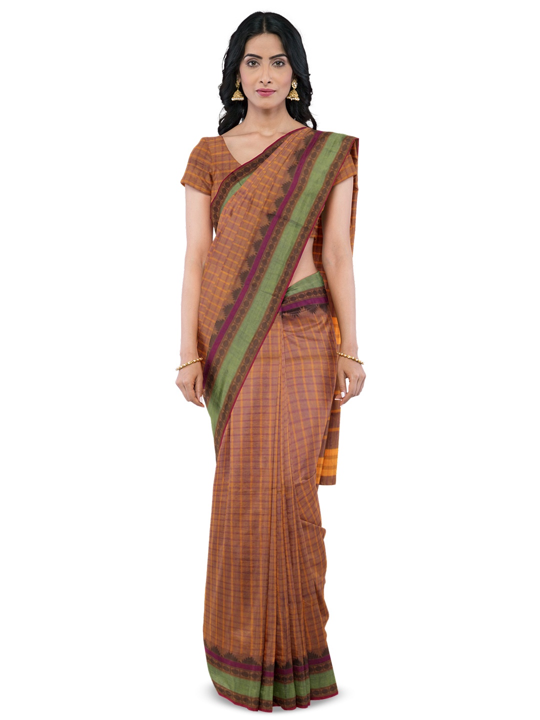 

Avishya Woven Design Zari Pure Cotton Kanjeevaram Saree, Brown