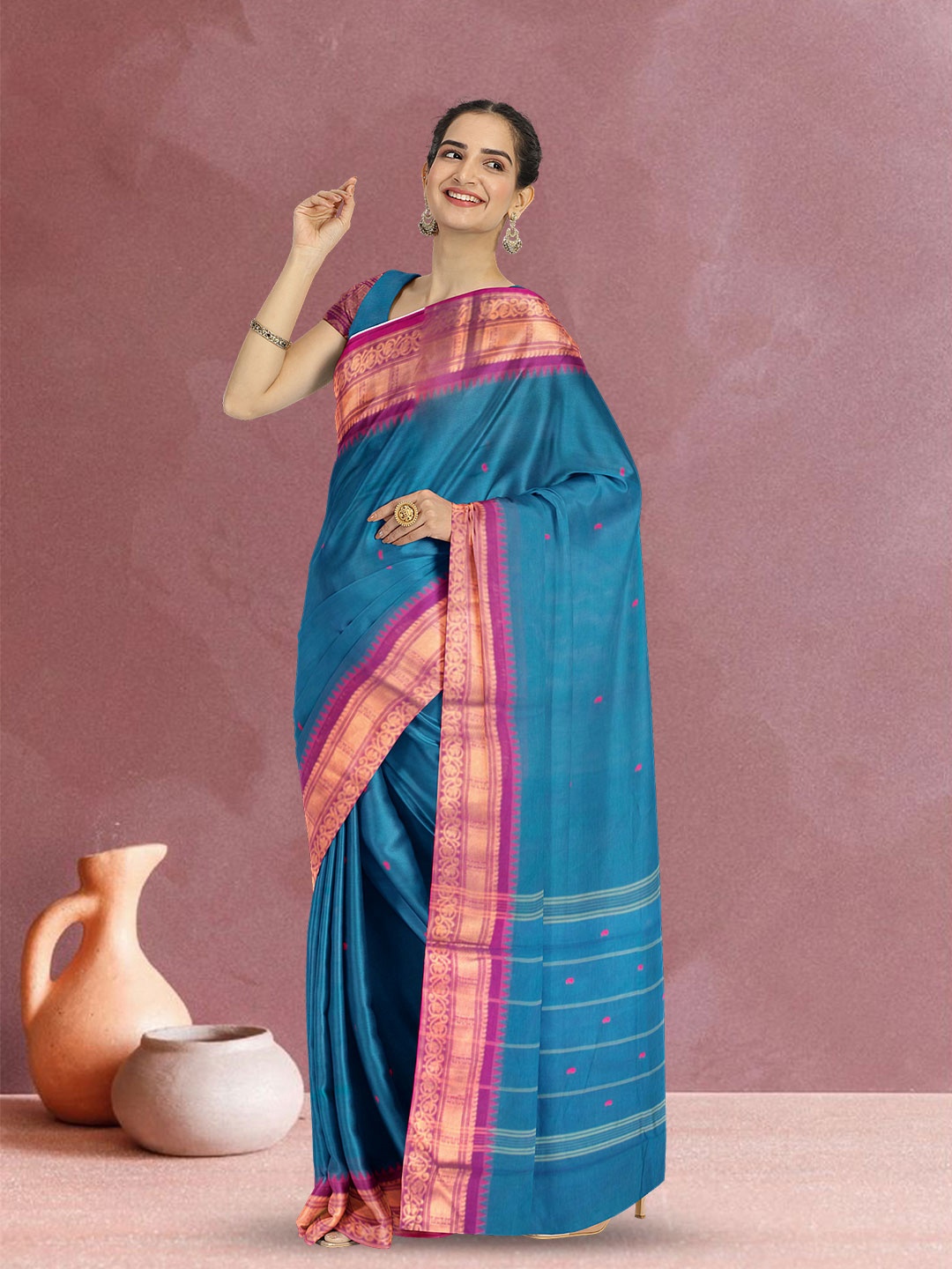 

Avishya Woven Design Zari Pure Cotton Kanjeevaram Saree, Blue