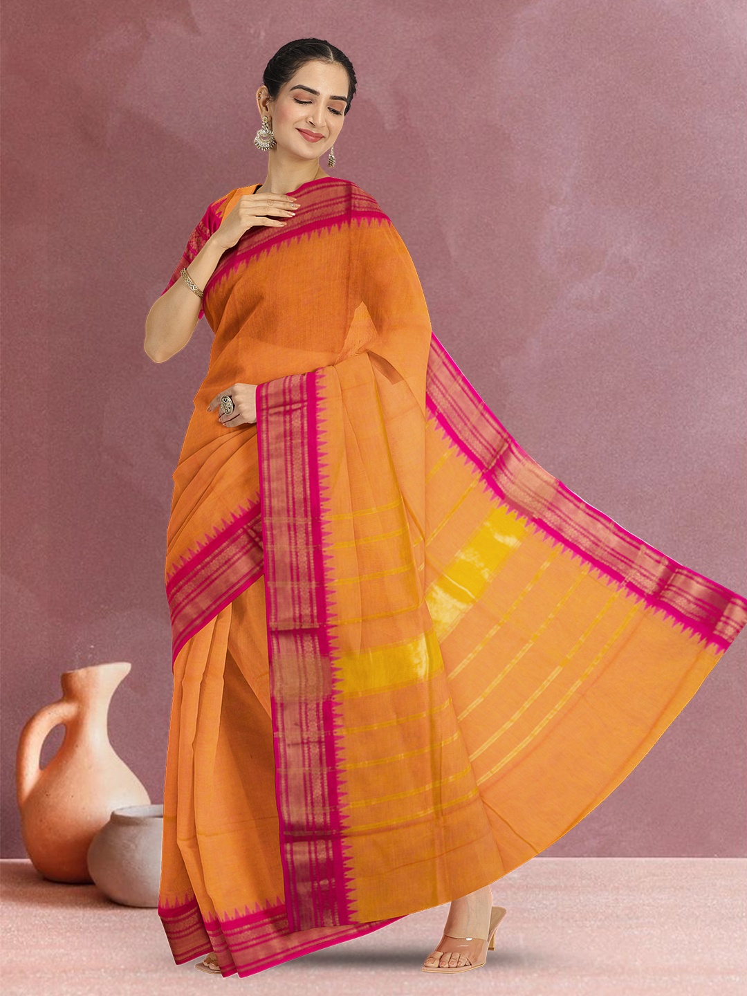

Avishya Woven Design Zari Kanjeevaram Saree, Orange