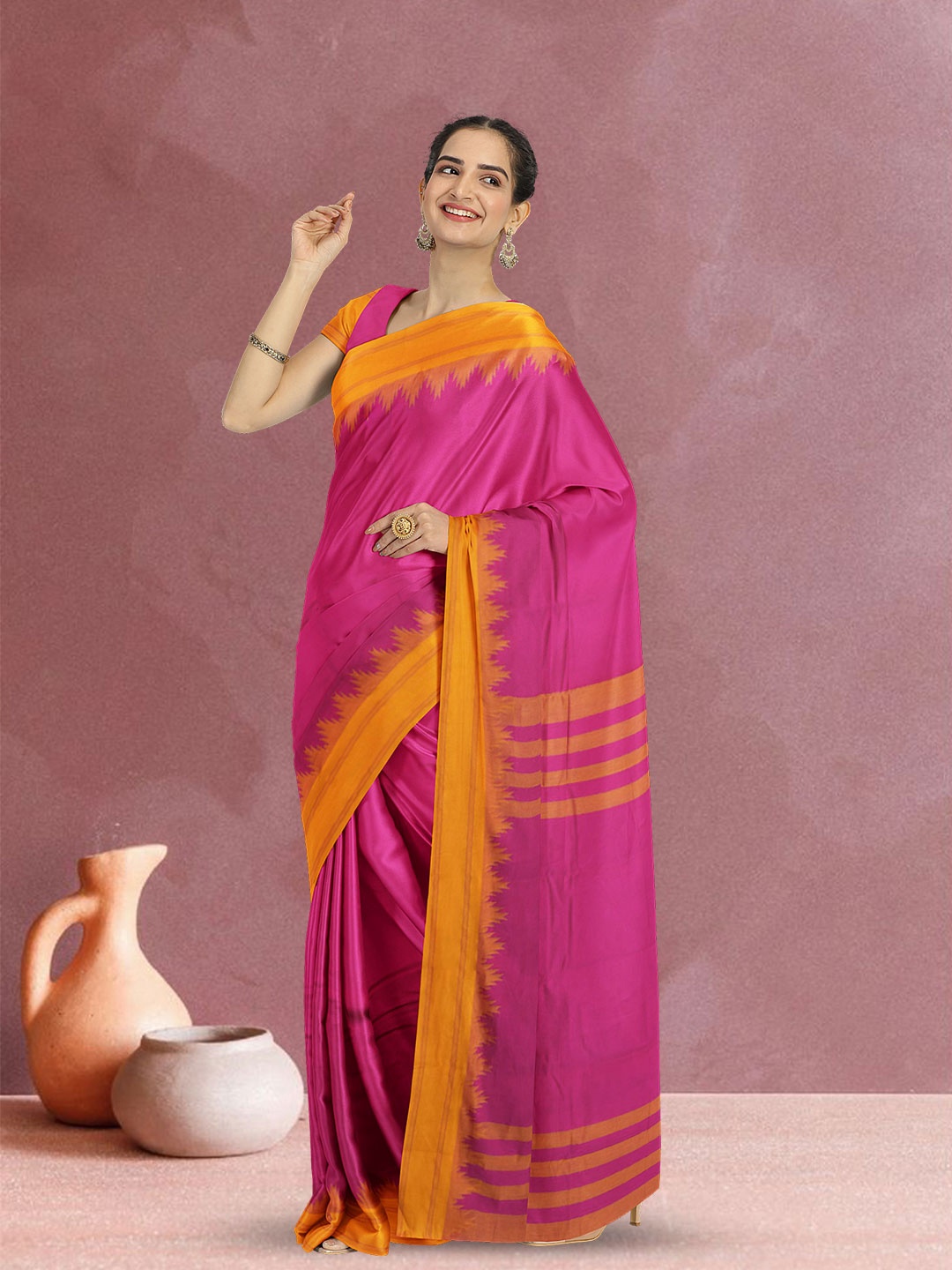 

Avishya Woven Design Zari Pure Cotton Kanjeevaram Saree, Pink