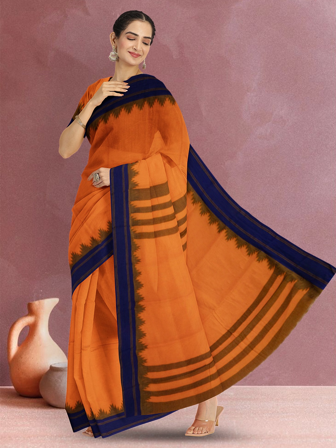 

Avishya Woven Design Zari Pure Cotton Kanjeevaram Saree, Orange