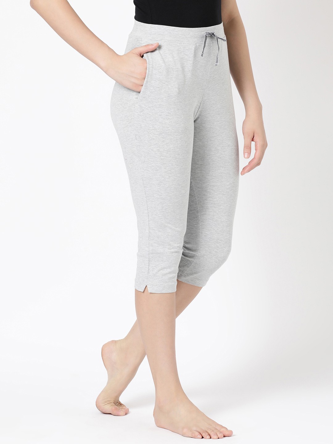 

BLOSSOM Women's Soft Stretchable Cotton Everyday Mid-Calf Capri Lounge Pants, Grey