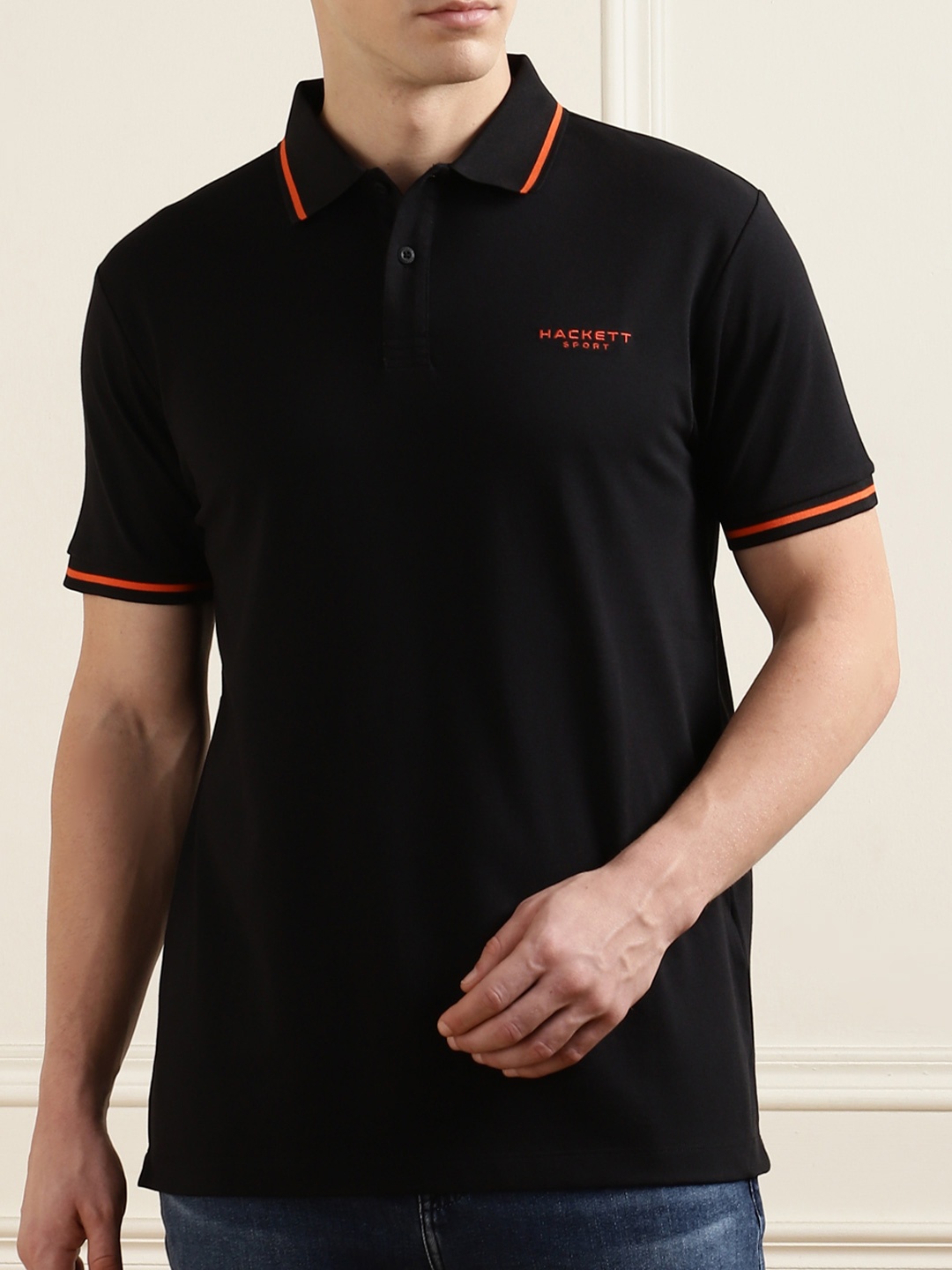 

HACKETT LONDON Men Striped Polo Collar Cotton NA T-shirt, Black