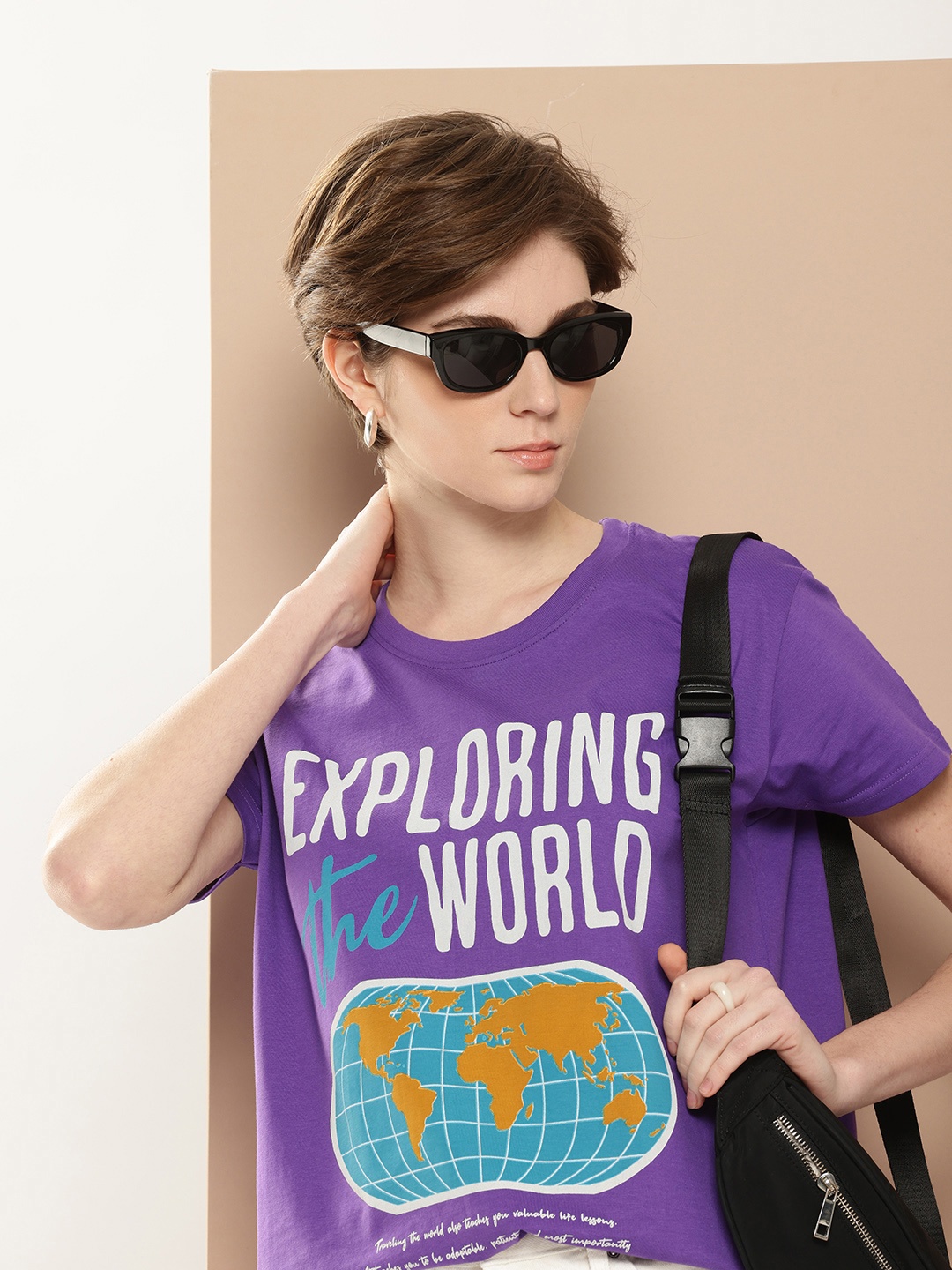 

Difference of Opinion Printed Pure Cotton Boxy T-shirt, Violet