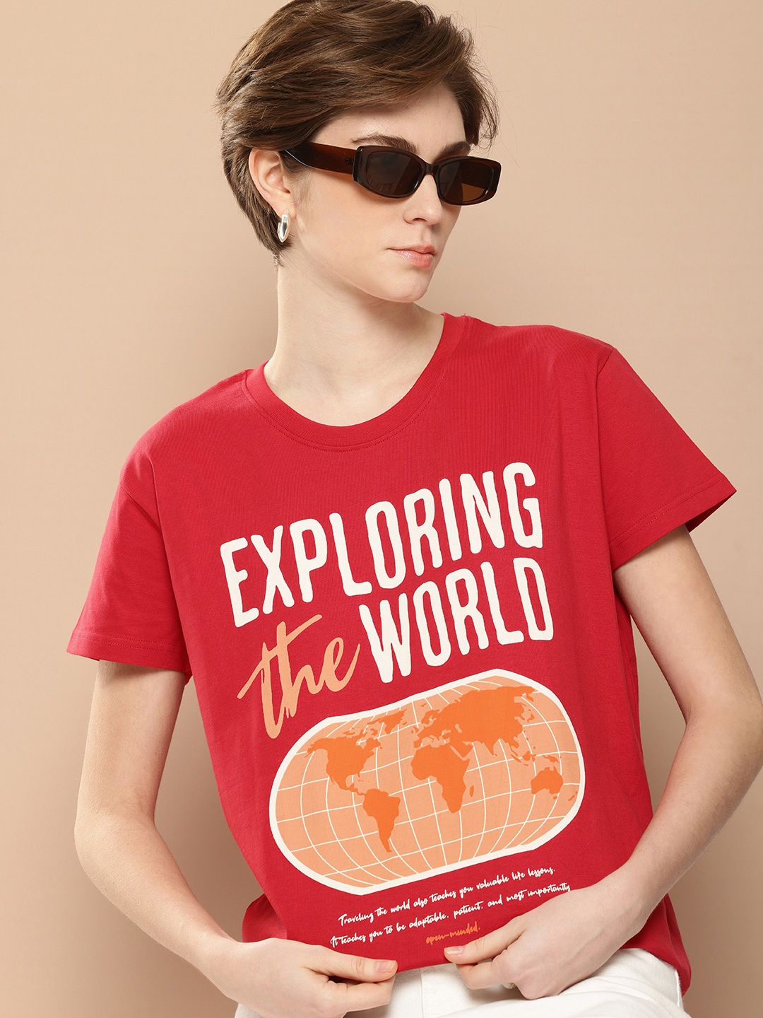 

Difference of Opinion Printed Pure Cotton Boxy T-shirt, Red