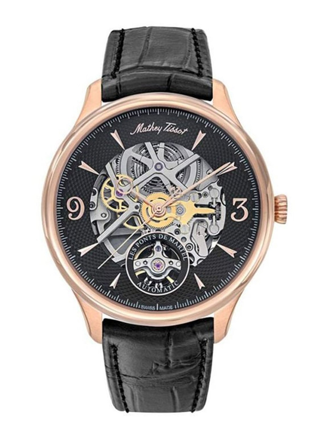 Mathey-Tissot Men Dial & Leather Straps Analogue Automatic Watch MC1886SKPN, Black