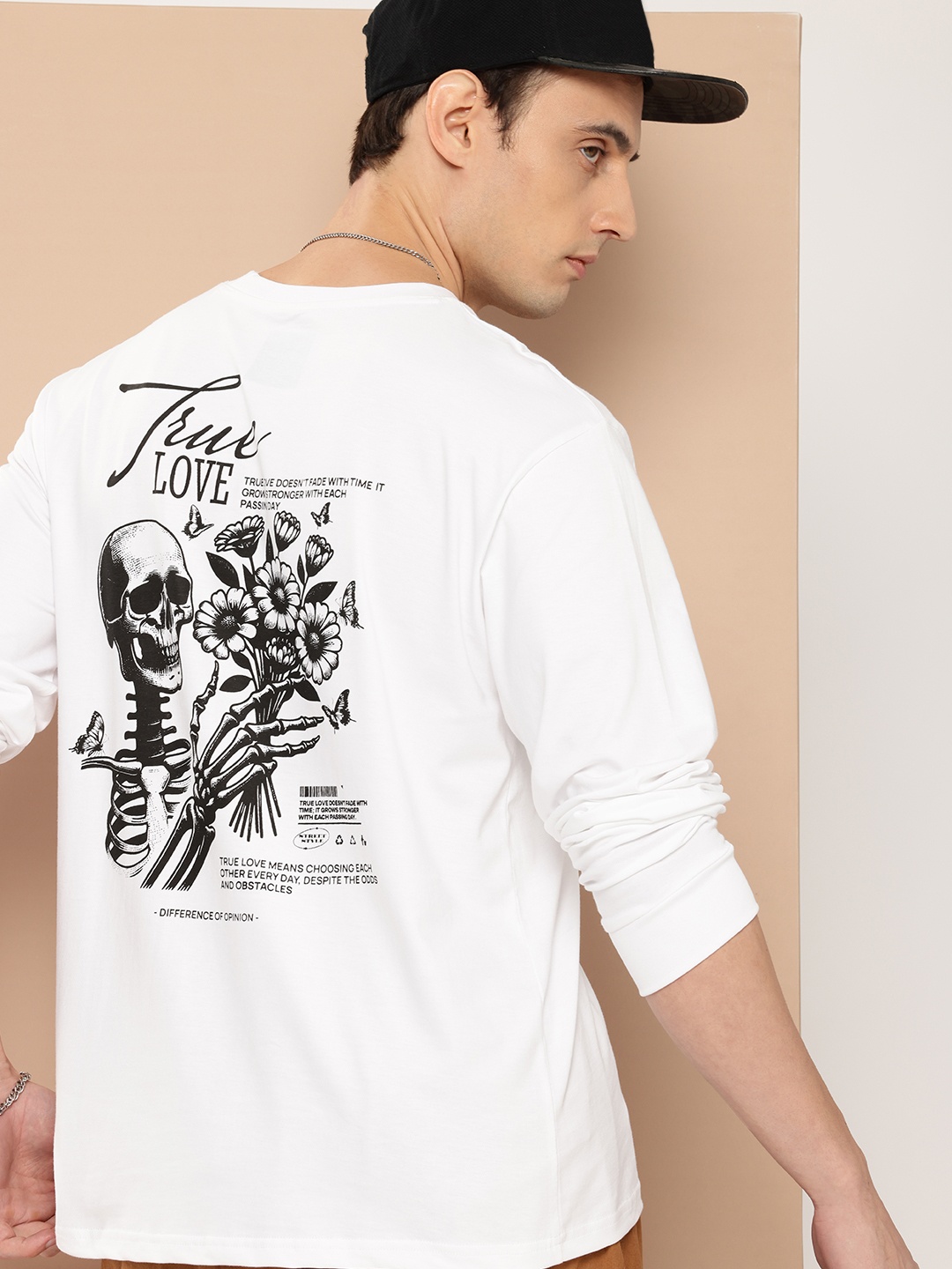 

Difference of Opinion Men Printed Oversized Pure Cotton T-shirt, White