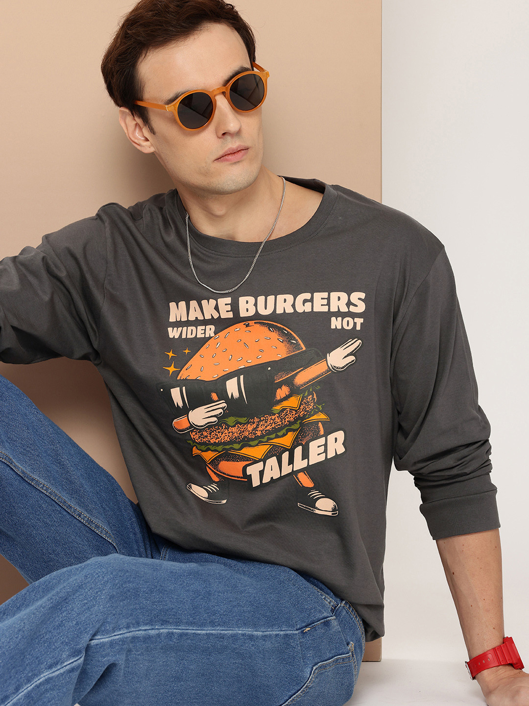 

Difference of Opinion Men Printed Oversized Pure Cotton T-shirt, Grey