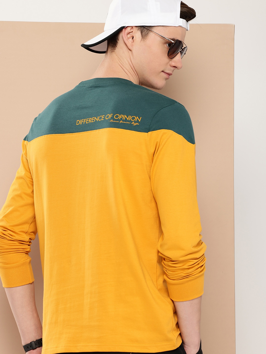 

Difference of Opinion Men Colourblocked Henley Neck T-shirt, Mustard